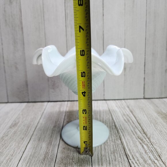 Vtg Light Blue Tone Milk Glass Compote Candy Dish Hobnail Ruffled Pedestal 6'' - Picture 7 of 8